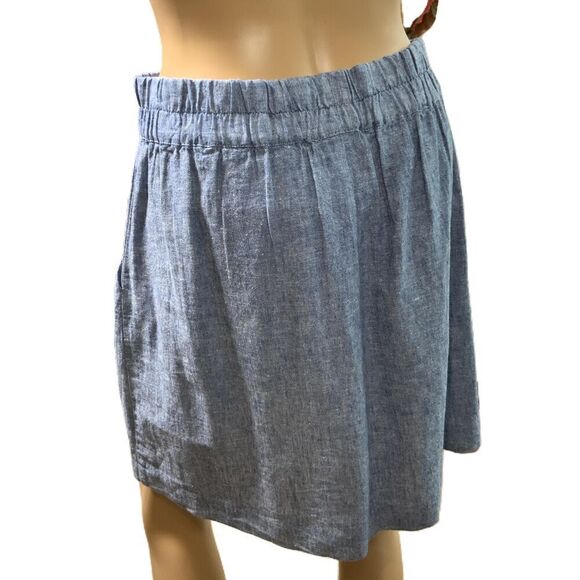 LOFT Outlet Blue Chambray Pleated A-Line Skirt Size XS Coastal Cowgirl Preppy - Picture 6 of 12